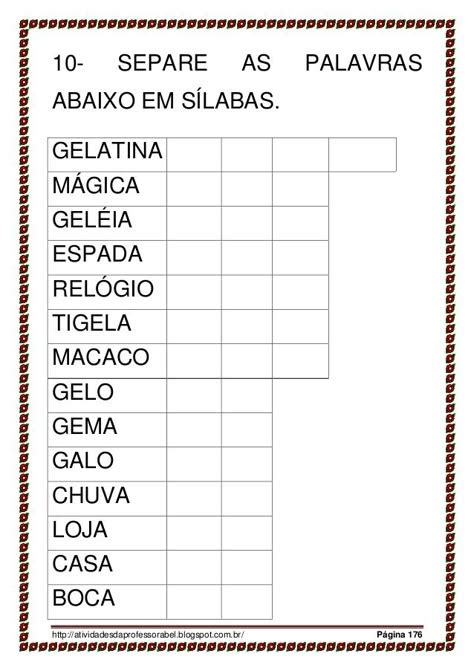 Separação De Silabas Alfabetização - 130 ideias de Separação de sílaba | atividades de alfabetização ...