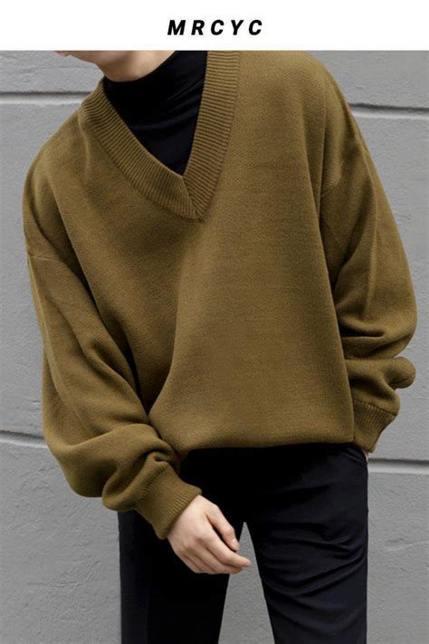 Autumn V Neck Sweater Outfits Men Men Fashion Casual Outfits Mens