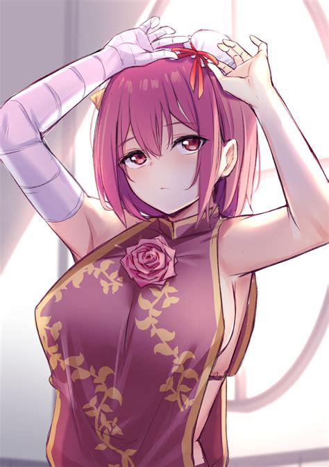 Safebooru 1girl Armpits Arms Up Bandaged Arm Bandages Bangs Bare Arms Bare Shoulders Blush