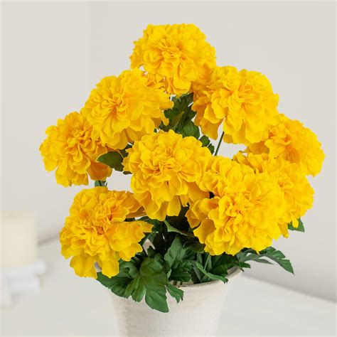 Golden Yellow Artificial Marigold Bush Bushes Bouquets Floral