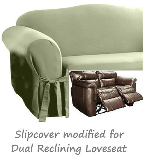 Dual Reclining Loveseat Slipcover Cotton Sage Green Sure Fit Cover