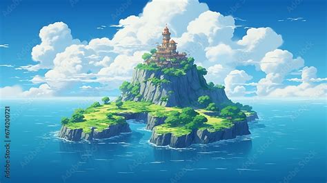 16 Bit Pixel Art Island In The Clouds By Studio Ghibli Cinematic