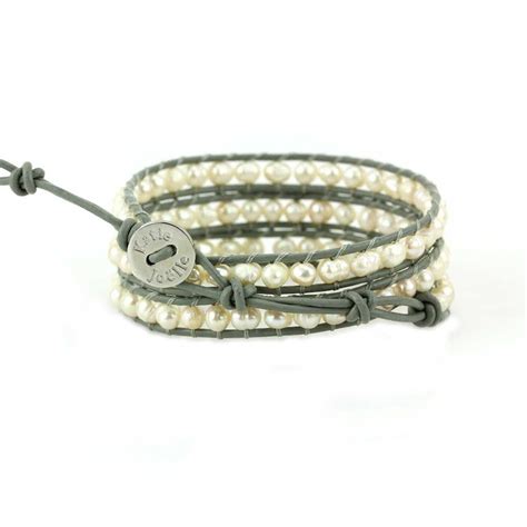 Freshwater Pearls On Gray Leather Wrap Bracelet Katie Joëlle