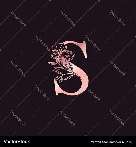 Gold Rose Flower Letter S Luxury Logo Elegant Vector Image