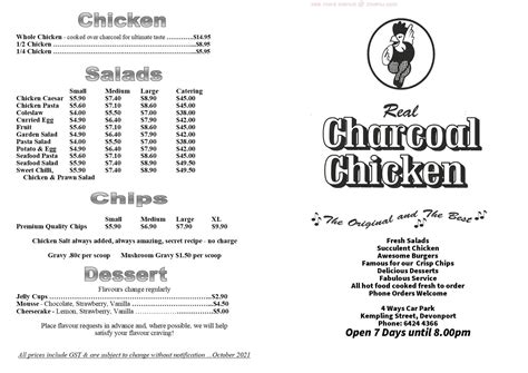 Menu At Charcoal Chicken Devonport Fast Food Devonport