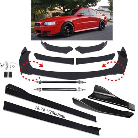 Front Bumper Chin Lip Splitter Spoiler Body Kit Strut Rods For Volvo