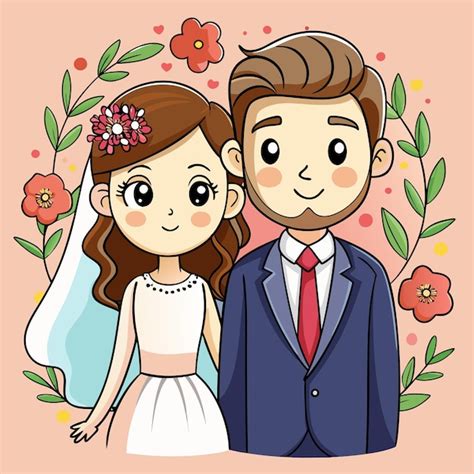 Una Linda Pareja De Dibujos Animados Celebrando Su Matrimonio