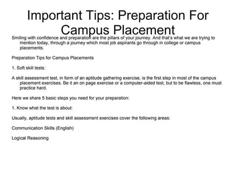 Important Tips Preparation For Campus Placement Ppt