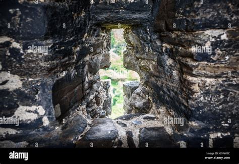 Medieval Arrow Slit In Ancient Castle Wall Stock Photo Alamy