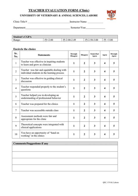 TEACHER EVALUATION FORM in Word and Pdf formats