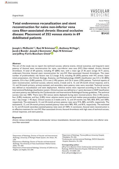 Pdf Total Endovenous Recanalization And Stent Reconstruction For