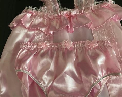 Sissy Baby Pink Satin Baby Doll Nighty Negligee Dress Set Cami Top Pantie Men S Lingerie Cosplay