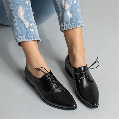 Black Leather Oxfords Classic Oxford Shoes For Ladies Flat Formal