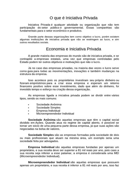 O Que É Iniciativa Privada - O Que É Iniciativa Privada | PDF