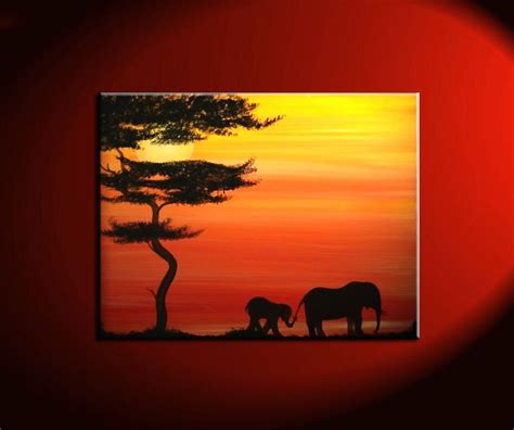 Elephant Painting Sunset Silhouette Lead me and I will Follow | Etsy