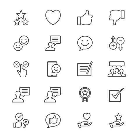 Testimonials Feedback Customer Satisfaction Review Line Icons Set