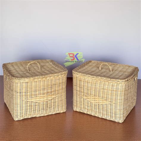 Jual Keranjang Rotan Kotak Tutup Serbaguna Kontainer Box Rotan