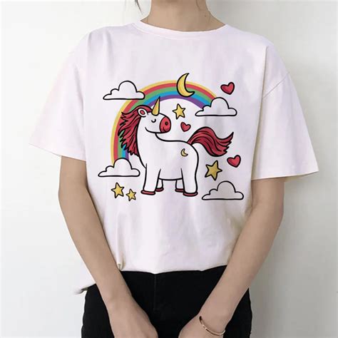 Camiseta Harajuku De Pestañas Coreanas De Unicornio Para Mujer Blusa Estampada De Dibujos