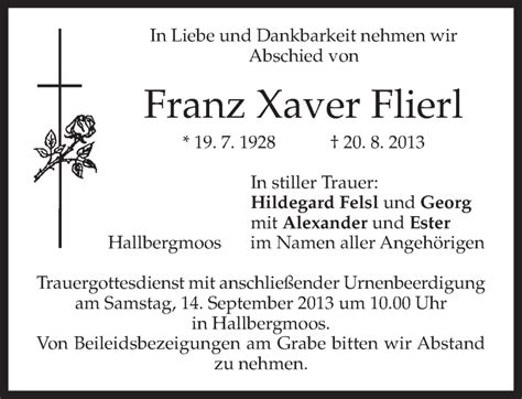 Traueranzeigen Von Franz Xaver Flierl Trauer Merkur De