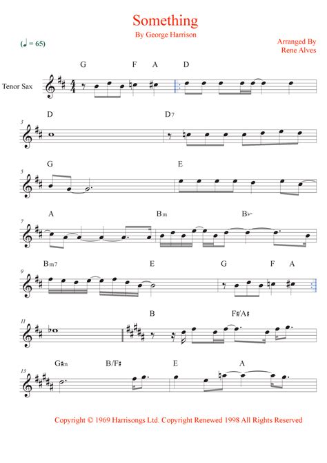 Something Arr Rene Alves By The Beatles Sheet Music For Tenor Sax Solo At Sheet Music Direct