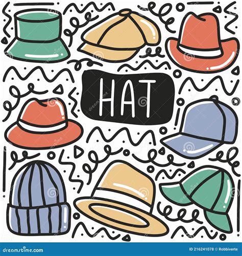 Hand Drawn Hat Doodle Set Stock Vector Illustration Of Sketch