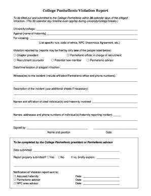 Fillable Online Uca College Panhellenic Violation Report Form Kansas