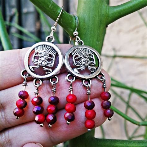 Red Mayan Earrings Red Drop Earrings Red Beads Jewelry Boho Etsy