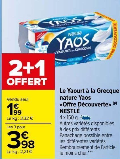 Promo Le yaourt à la grecque nature yaos offre découverte p nestlé