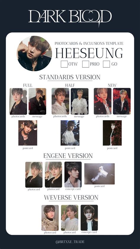 Enhypen Heeseung Dark Blood Photocards And Inclusions Template