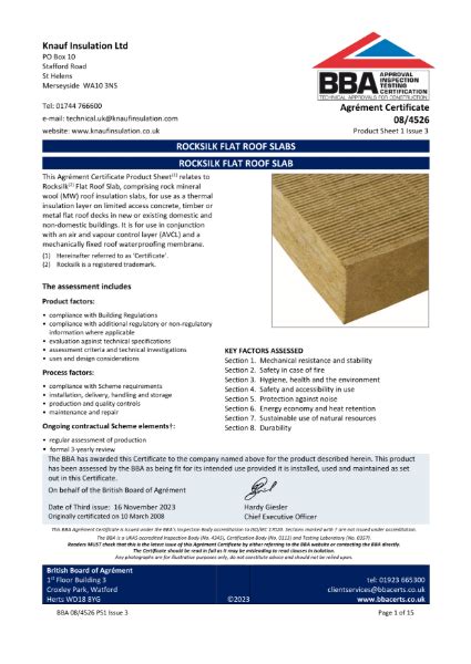 Knauf Insulation Rocksilk Flat Roof Slab Bba Certificate Ps