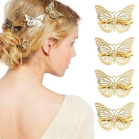 Bartosi Butterfly Hair Clips Metal Butterfly Hair Clamps Metallic Hollow Butterfly