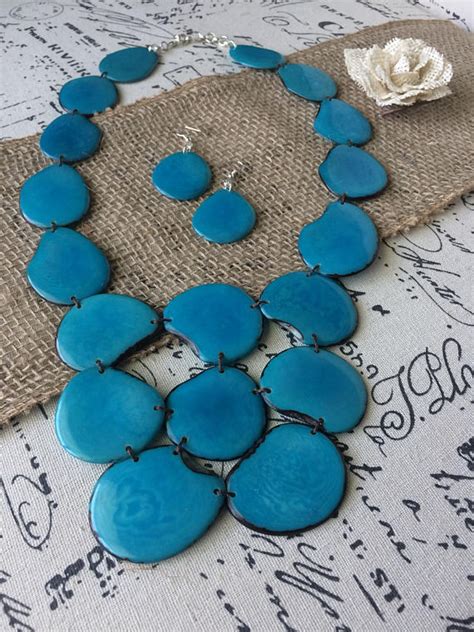 Tagua Nut Turquoise Statement Necklace And Earrings Set Galapagos