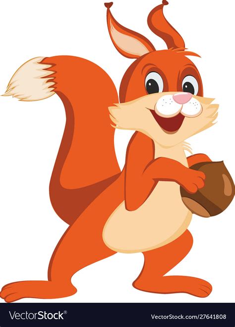 Cheerful red squirrel with hazelnuts Royalty Free Vector