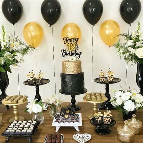 1 Pcs Happy 12th Birthday Cake Topper Black Gold Glitter