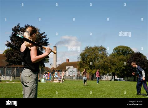 Girl Playing Baseball Stock Photo Alamy