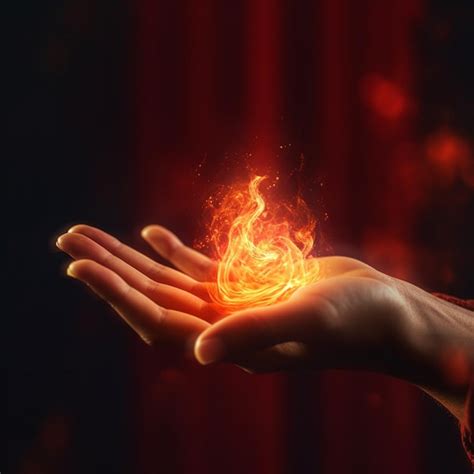 Premium Ai Image A Hand With Fire On It That Is Lit Up With Red Lights