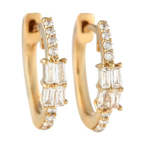 LB Exclusive 14K Yellow Gold 1.78ct Diamond Hoop Earrings For Sale at