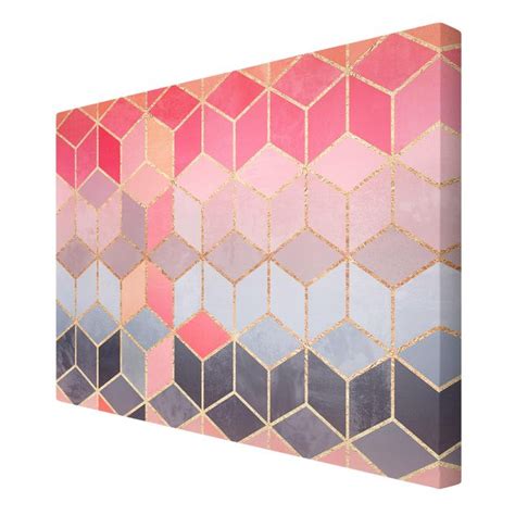 Buntes Pastell Goldene Geometrie Leinwandbild Im Querformat