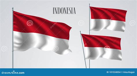 Sistema De La Bandera De Indonesia Que Agita Del Ejemplo Del Vector