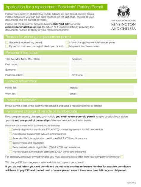 Fillable Online Rbkc Gov Application For A Replacement Residents