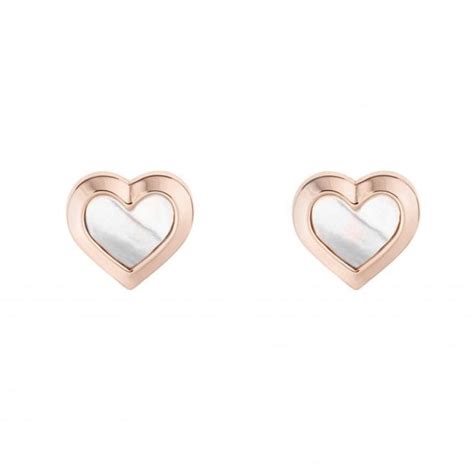 TED BAKER Heila Rose Gold Plated Mother Of Pearl Heart Stud Earrings