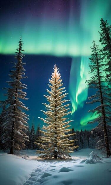 Premium AI Image | A Christmas Tree In The Wilderness Illuminated By ...