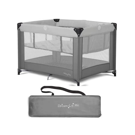 Dream On Me Zazzy Portable Playard With Bassinet In Grey Packable And