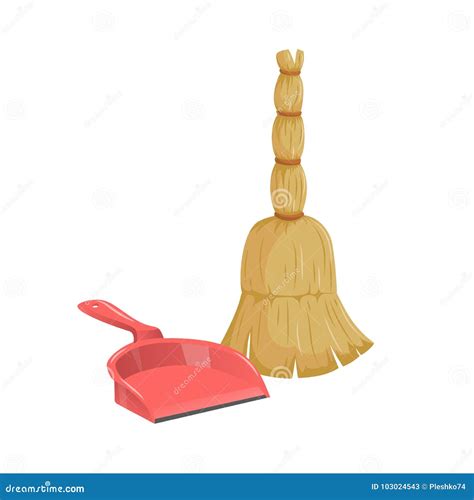 Cartoon Simple Gradient Cleaning Set Objects Natural Broom And Plastic