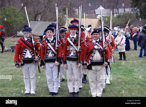 British Soldiers March In Reenactment Of Revolutionary War In Stock