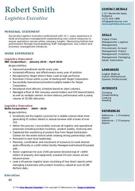 Logistics Executive Resume Samples Qwikresume