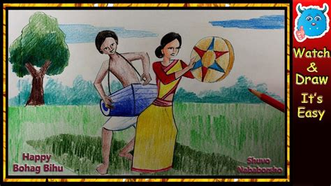 How To Draw Bihu Dance Scene Assam Festival Celebration Bohagrongali