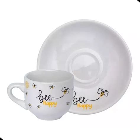 Jogo 6 Xícaras Café Honey Bee Happy Porcelana 90ml Hauskraft MercadoLivre