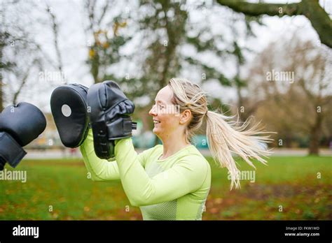 Female Boxers Training In Park Stock Photo Alamy