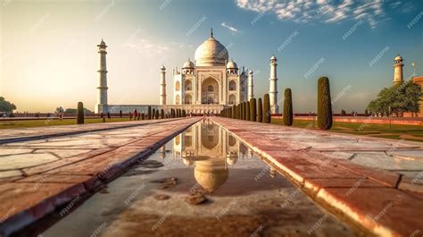 Premium AI Image | A reflection of the taj mahal in the water